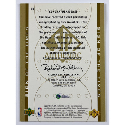 2000-01 Upper Deck Dirk Nowitzki Sign Of The Times