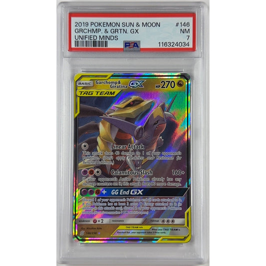 Tag Team Garchomp & Giratina GX  Holo Ultra Rare 146/236 PSA 7 NEAR MINT