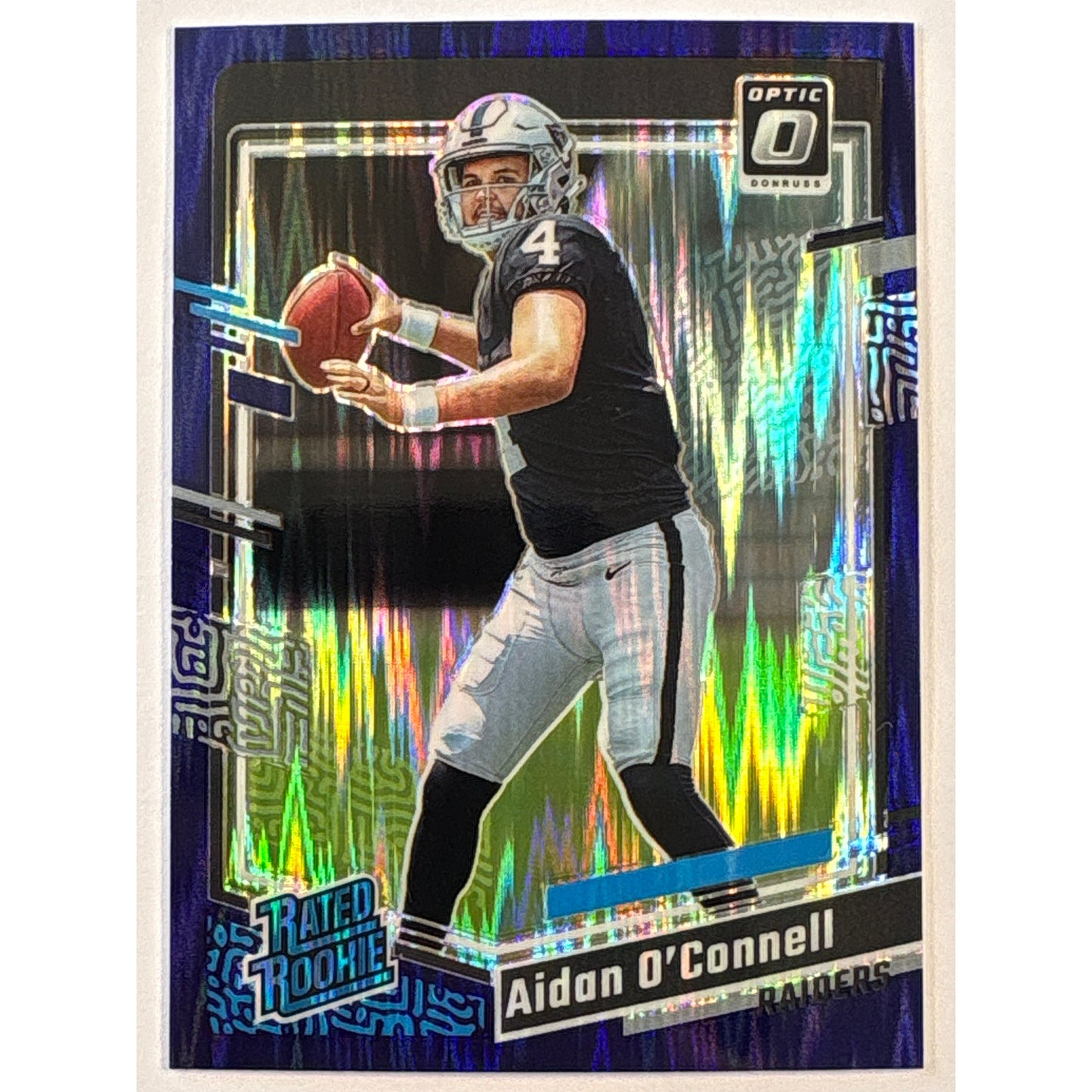 2023 Donruss Optic Aidan O’Connell Purple Shock Prizm Rated Rookie
