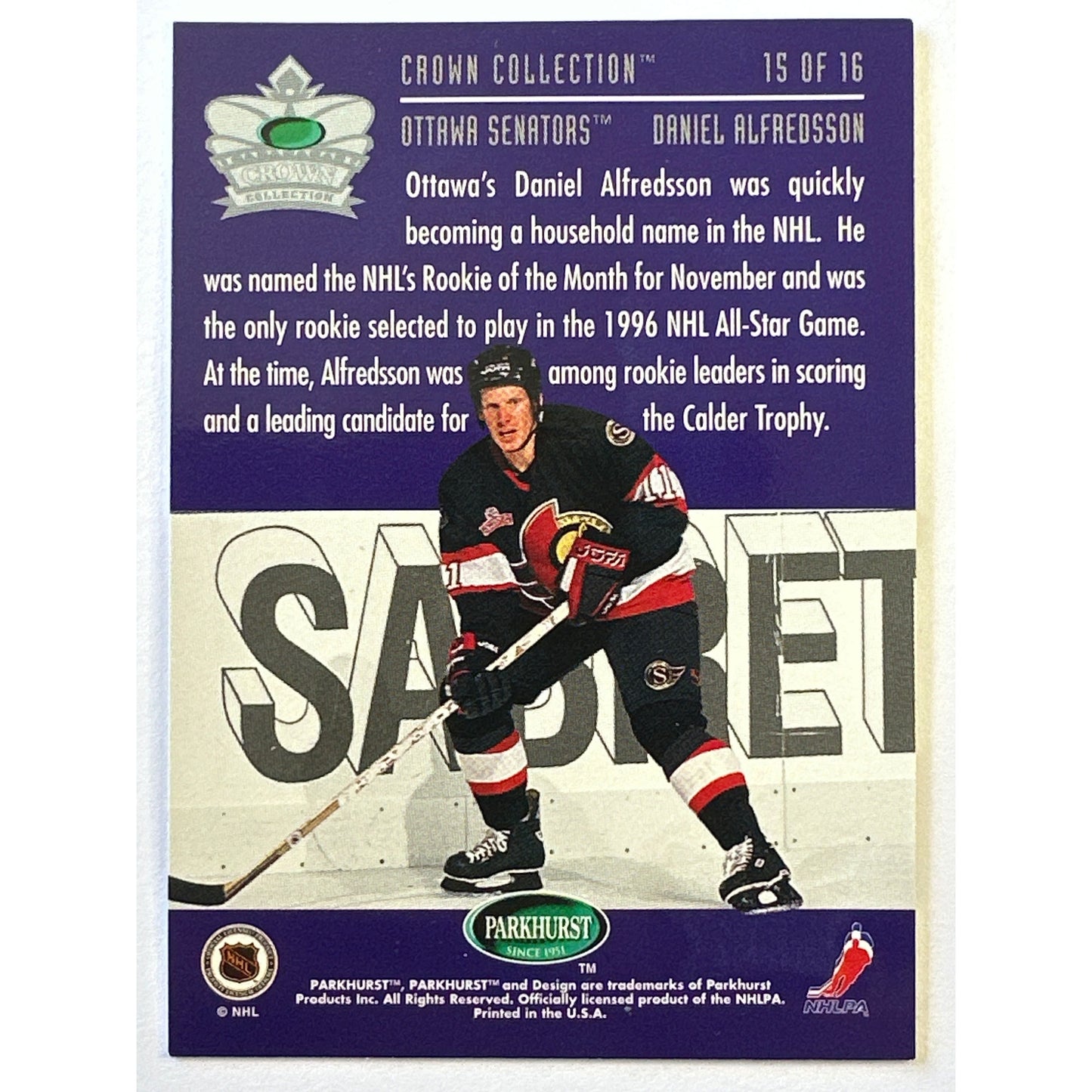 1995-96 Parkhurst Daniel Alfredson Crown Collection