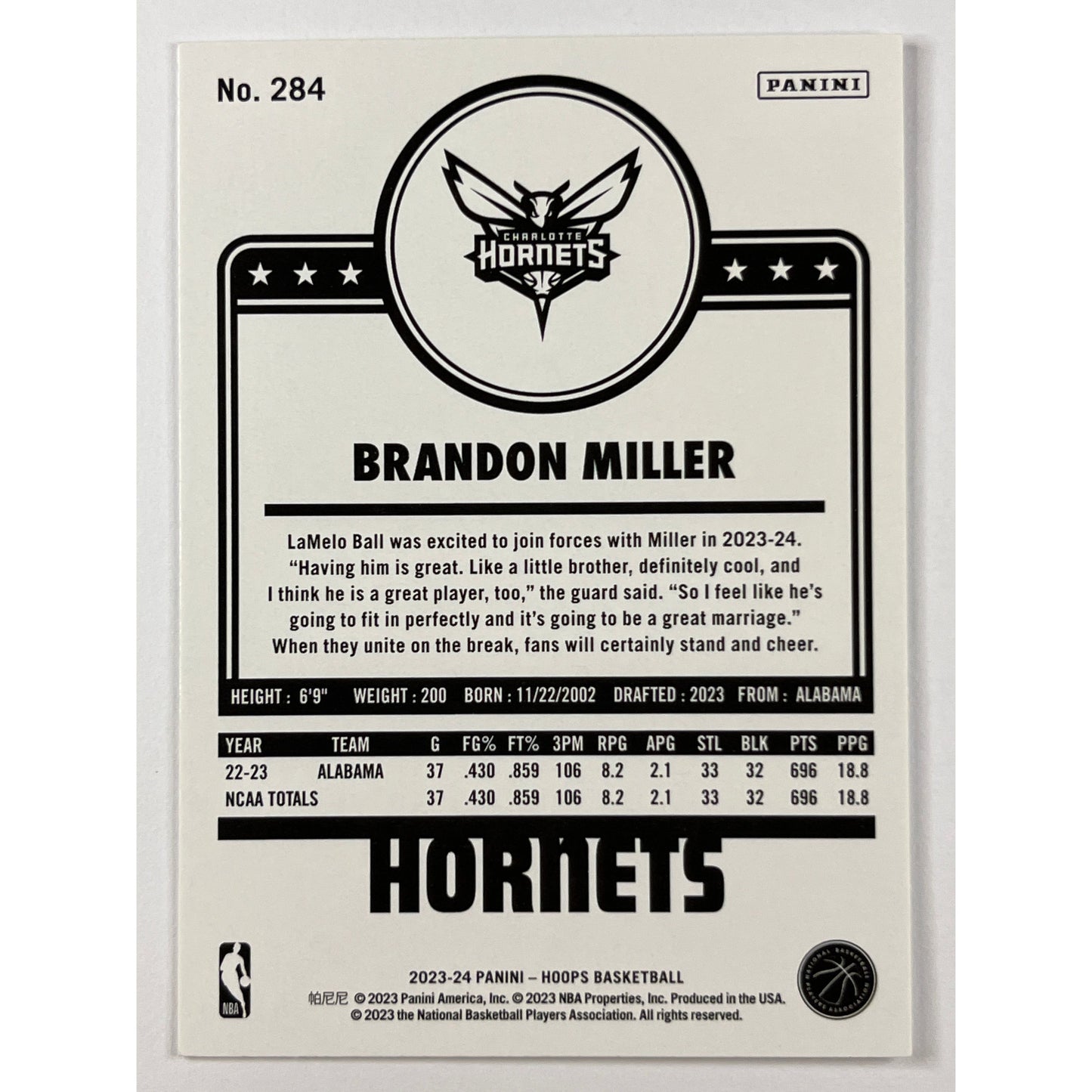 2023-24 Hoops Brandon Miller RC
