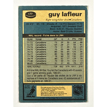 1981-82 O-Pee-Chee Guy Lafleur #177 | Local Legends Cards & Collectibles