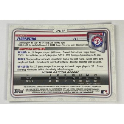 2020-21 Topps Bowman 1st Chrome Randy Florentino Auto