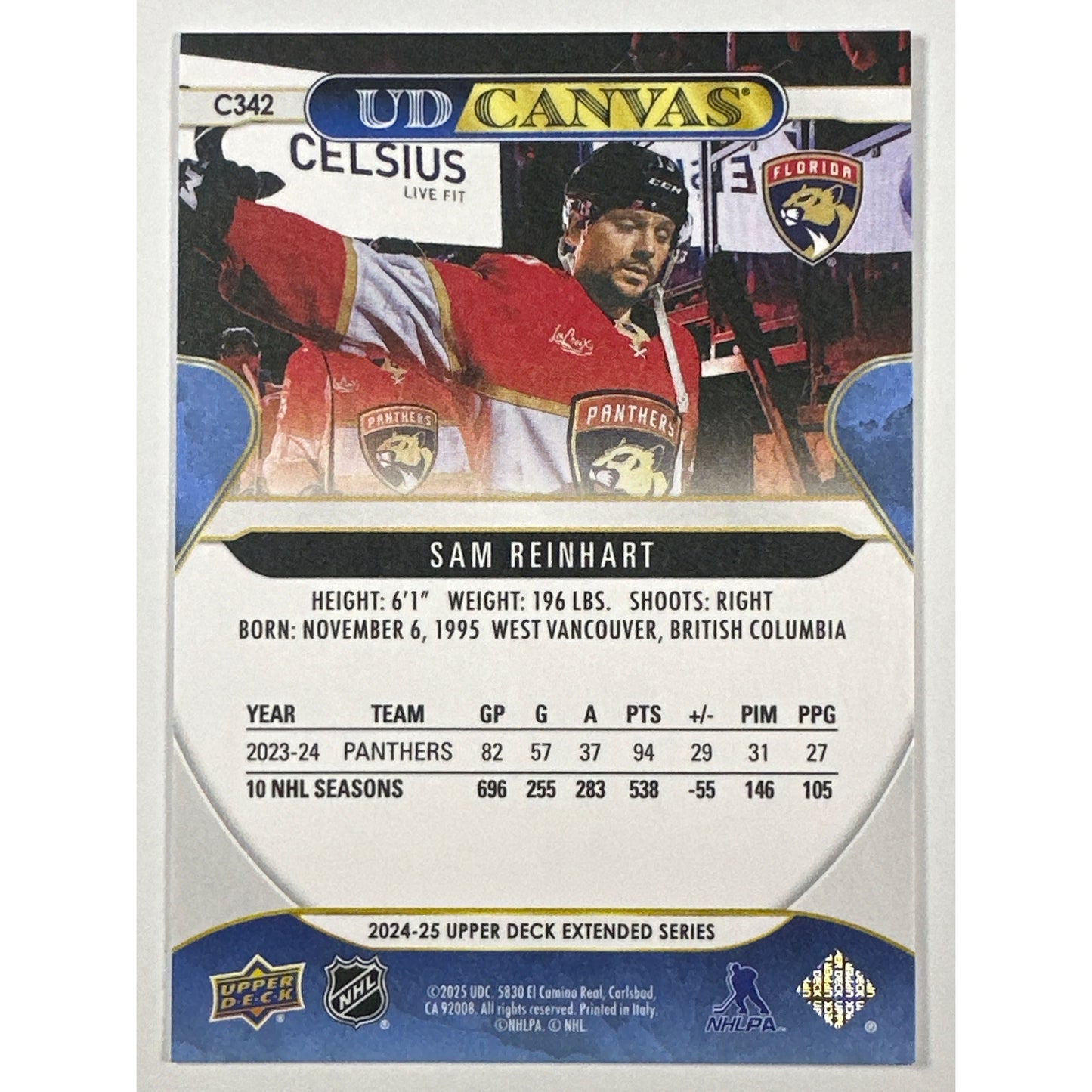 2024-25 Upper Deck Extended Series Sam Reinhart UD Canvas