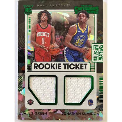 2021-22 Contenders Rookie Ticket Jalen Green / Jonathan Kuminga Rookie Dual Swatches Green Ice Holo