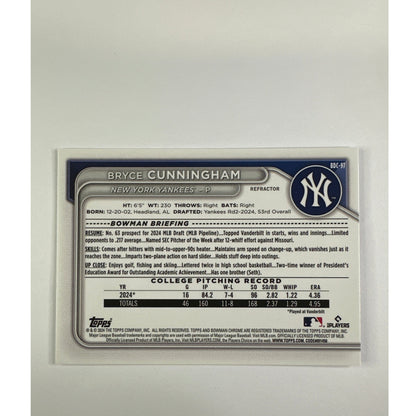 2024 Bowman Chrome Bryce Cunningham Bowman 1st Refractor