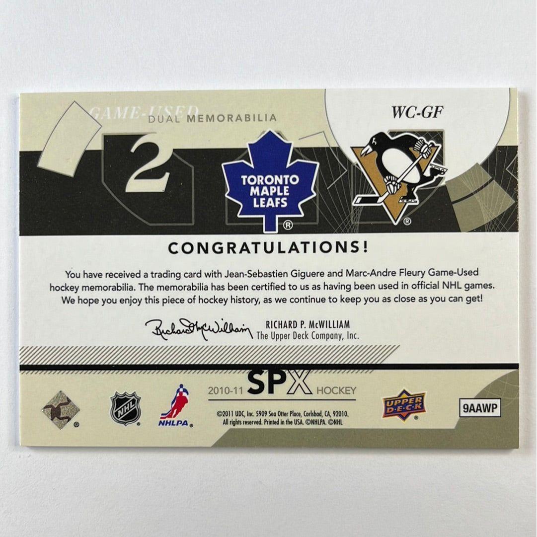 2010-11 SPX Game Used Marc-Andre Fleury / Jean-Sebastian Giguere Winning Combos Dual Game Used Patch