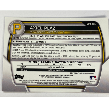 2023-24 Topps Bowman 1st Chrome Axiel Plaz Auto