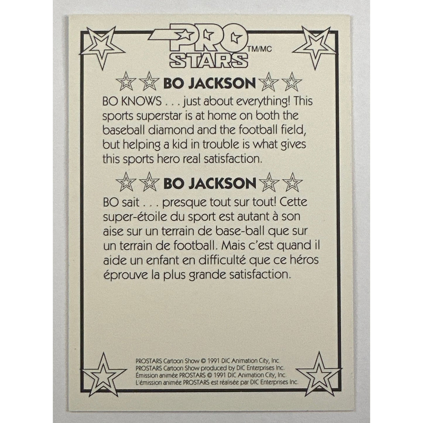 1991 Pro Stars Cereal Bo Jackson SP