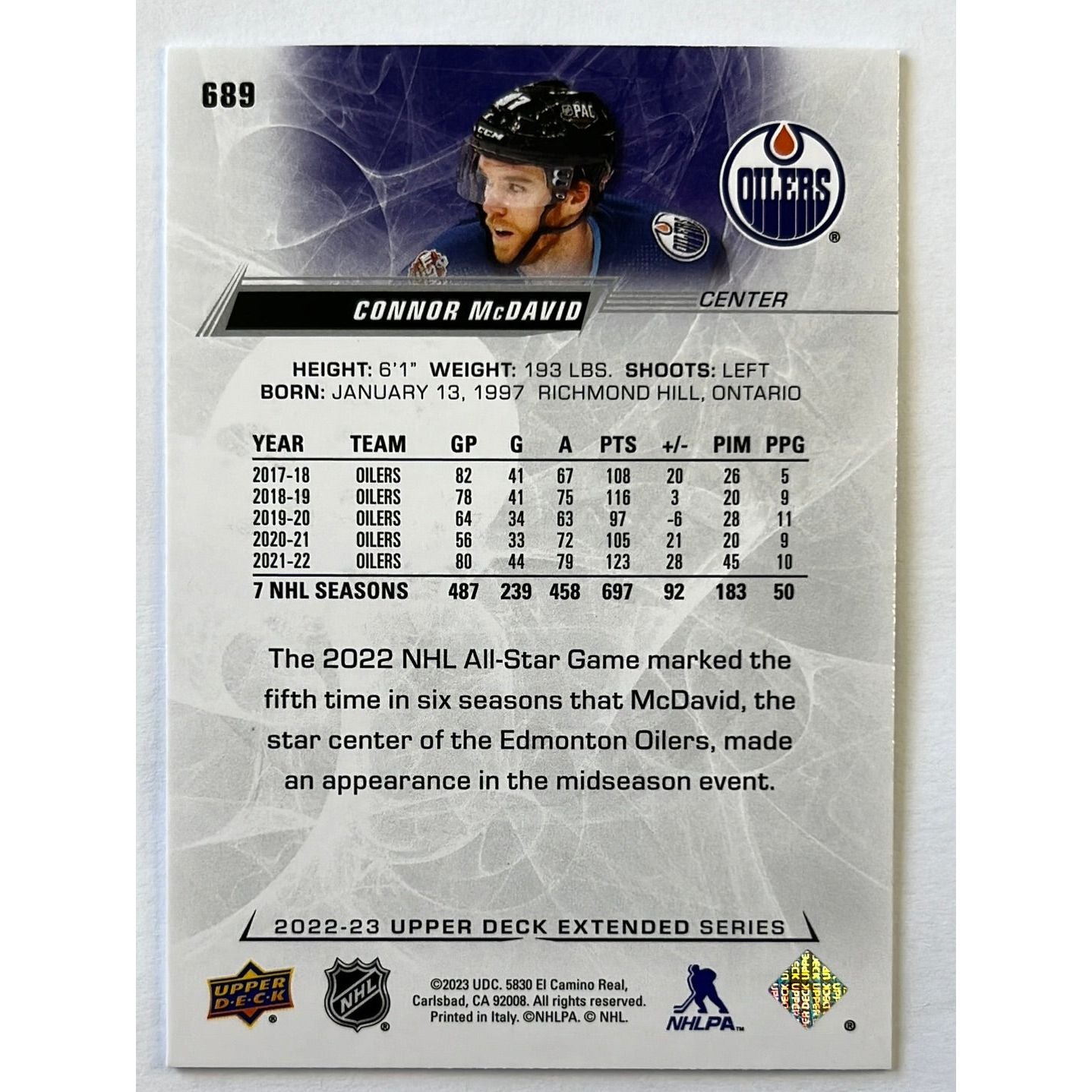 2022-23 Extended Series Connor McDavid All-Star Foil SSP