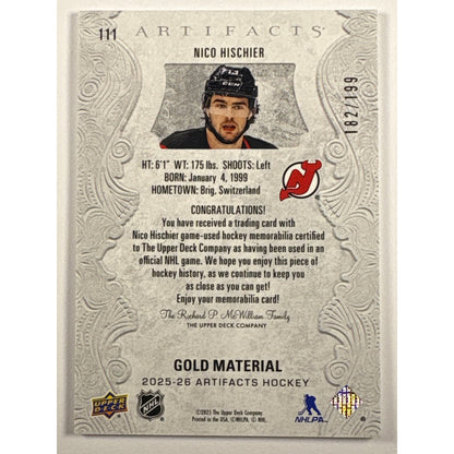 2025-26 Artifacts Nico Hischier Gold Material /199