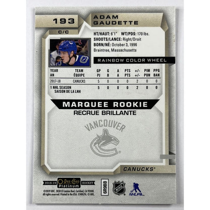 2018-19 O-Pee-Chee Platinum Adam Gaudette Marquee Rookie Rainbow Colour Wheel