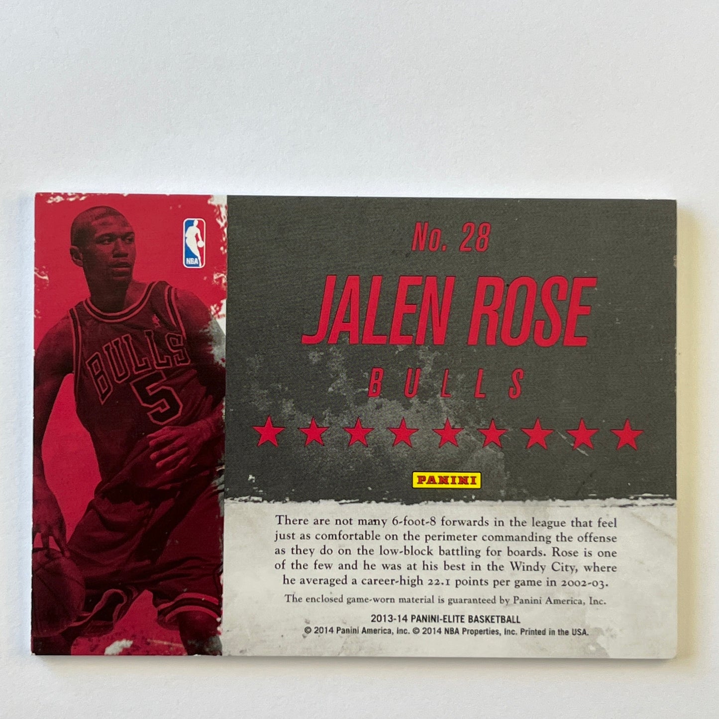 2013-14 Panini Elite Jalen Rose Throwback Threads Game Worn