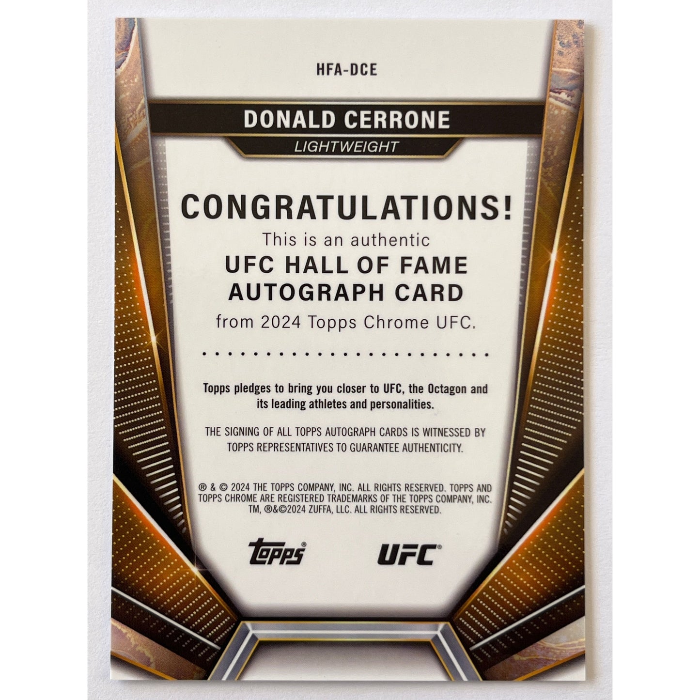 2024 Topps Chrome Donald “Cowboy” Cerrone Hall Of Fame Autograph Issue