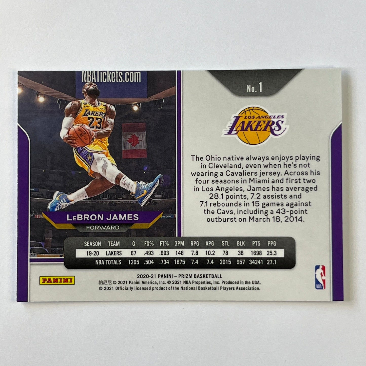 2020-21 Prizm Lebron James #1 (Kobe Tribute Dunk)