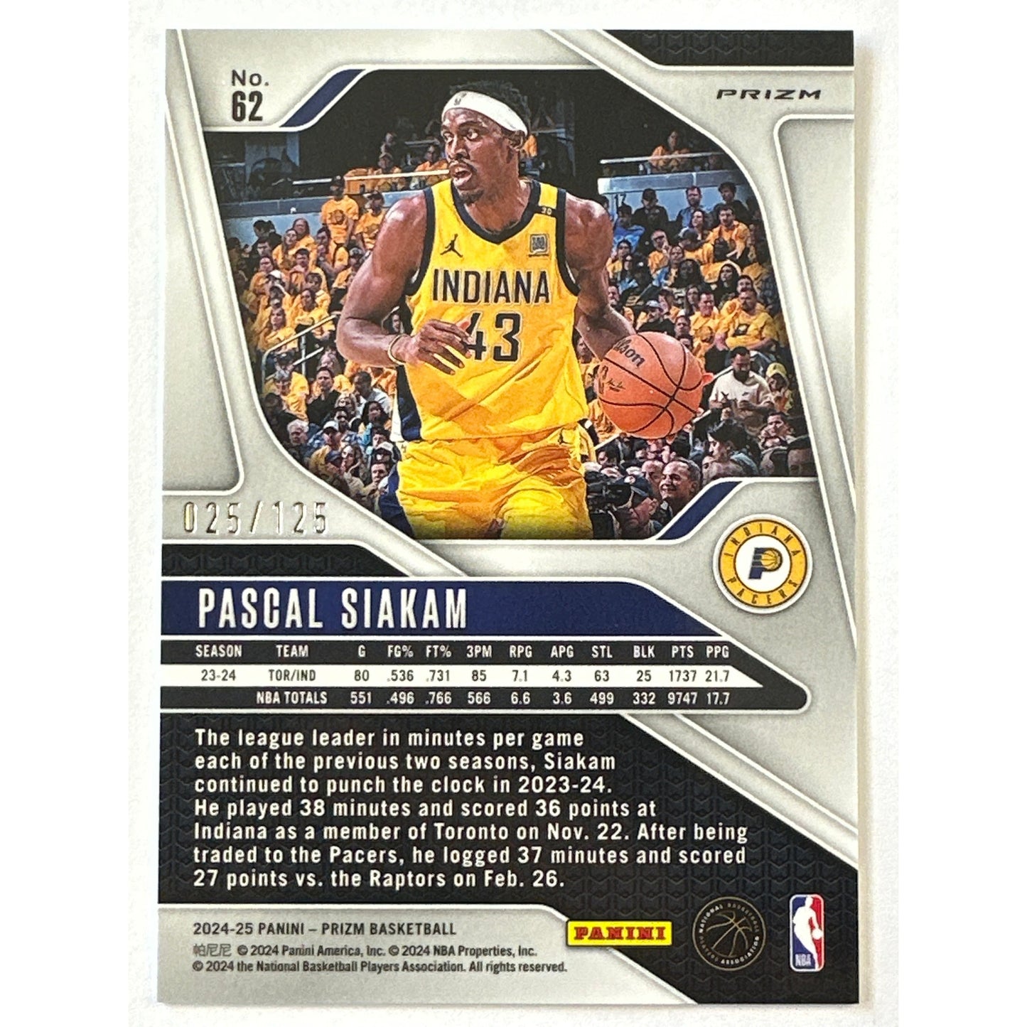 2024-25 Panini Prizm Pascal Siakam Blue Wave Prizm 025/125