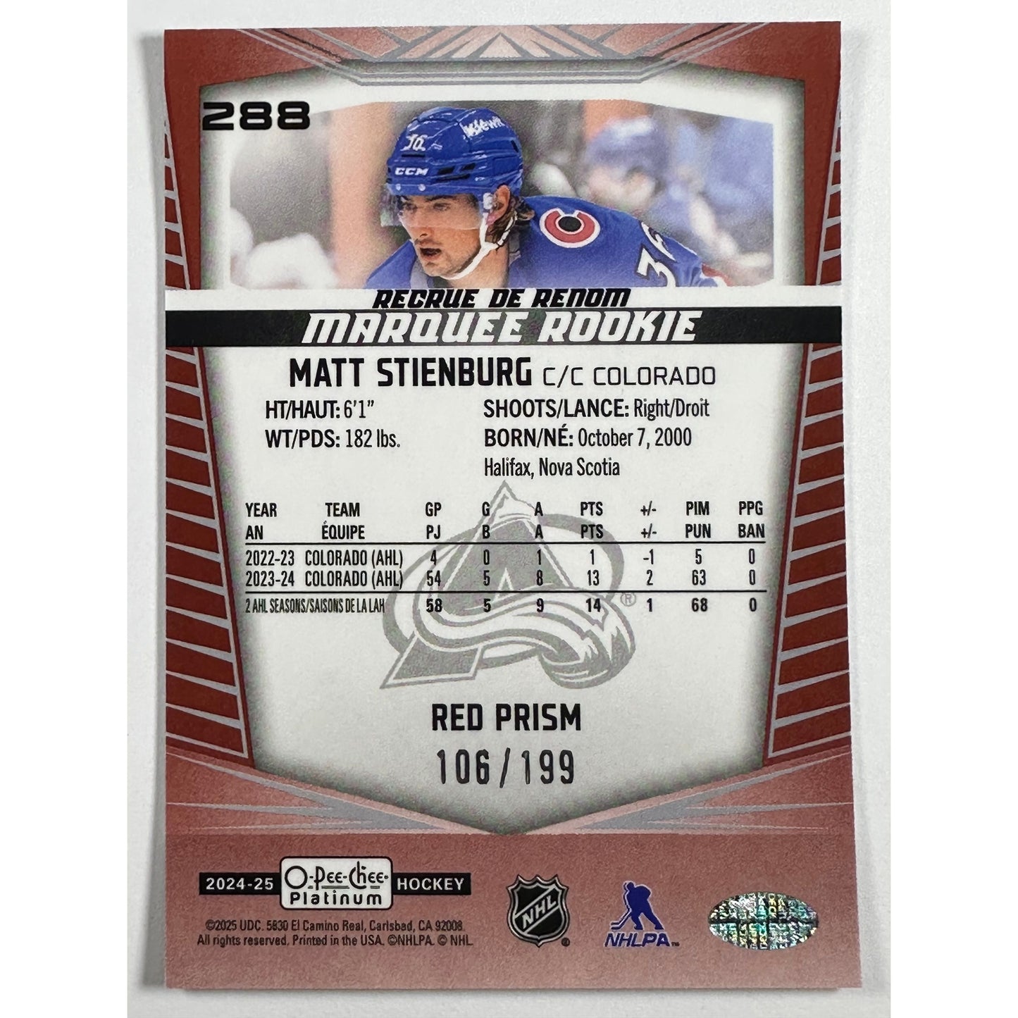 2024-25 O-Pee-Chee Platinum Matt Steinburg Red Prism /199