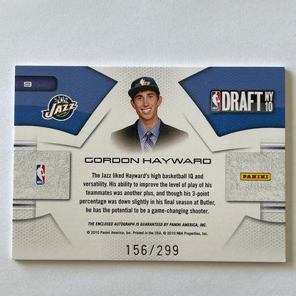 2010-11 Prestige Gordon Hayward Draft Day NY Rookie Auto Patch /299