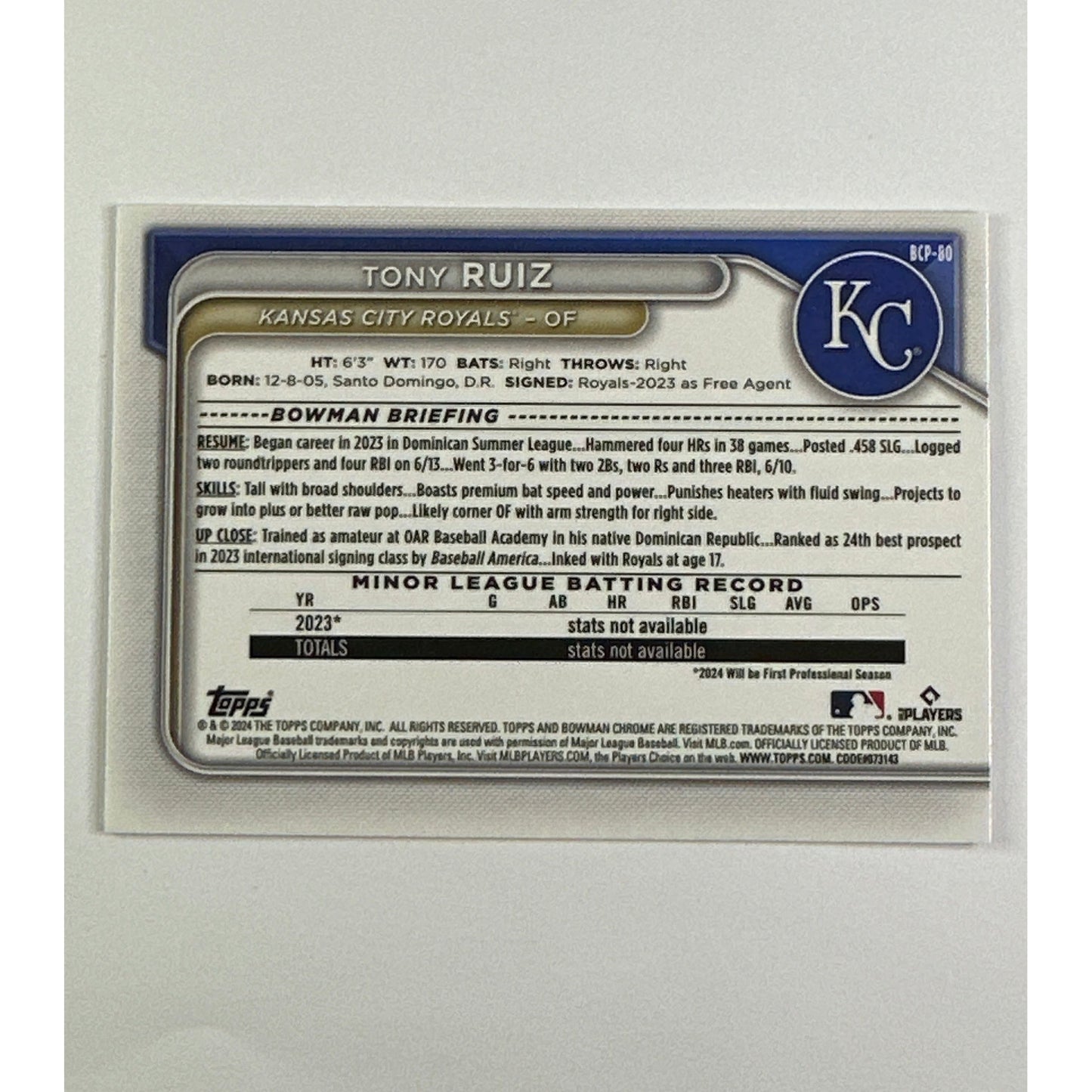 2024 Bowman Chrome Tony Ruiz Bowman 1st Lunar Crater Refractor 53/75
