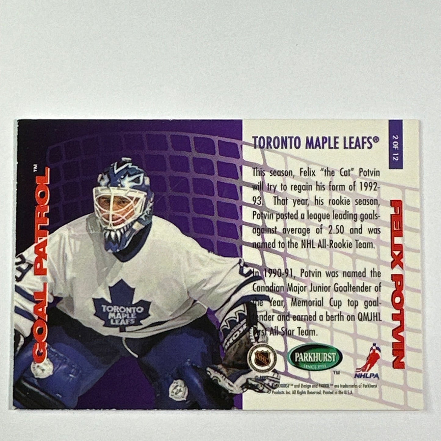 1995-96 Parkhurst Felix Potvin Goal Patrol Embossed