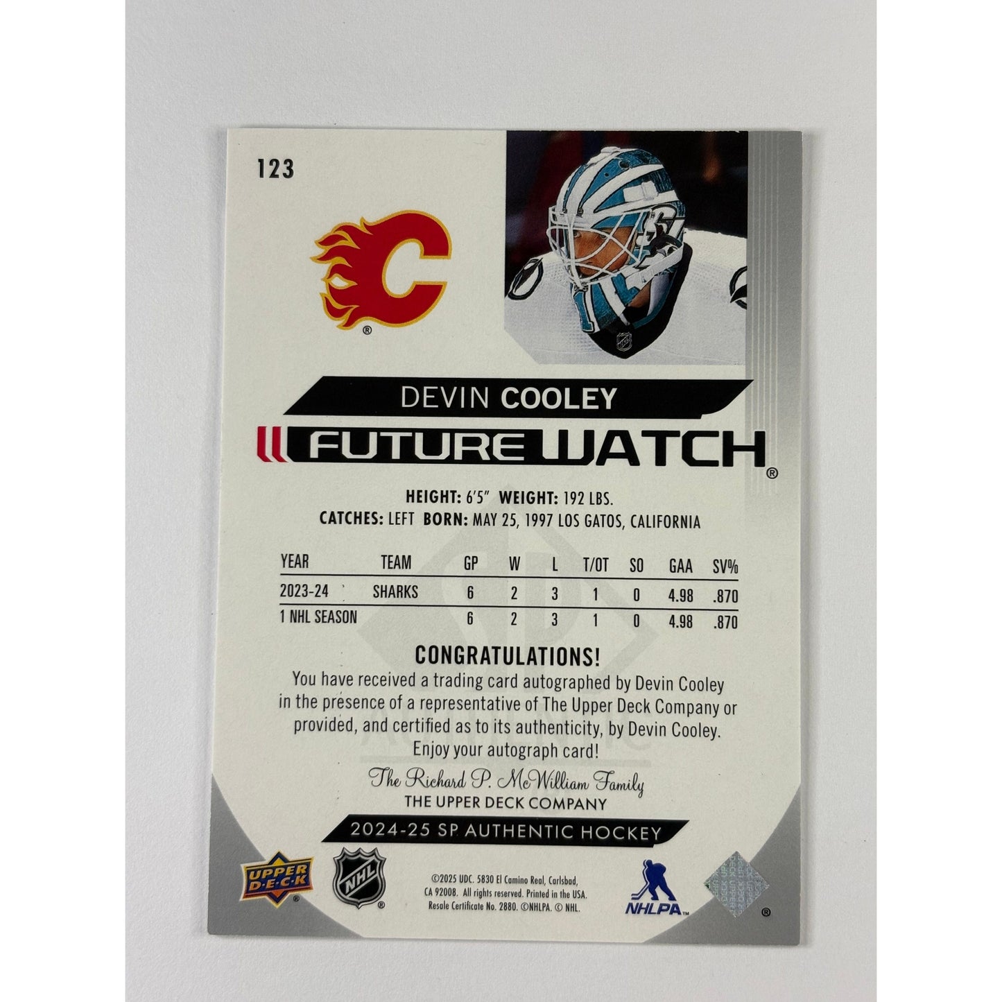 2024-25 SP Authentic Devin Cooley Future Watch Auto /599