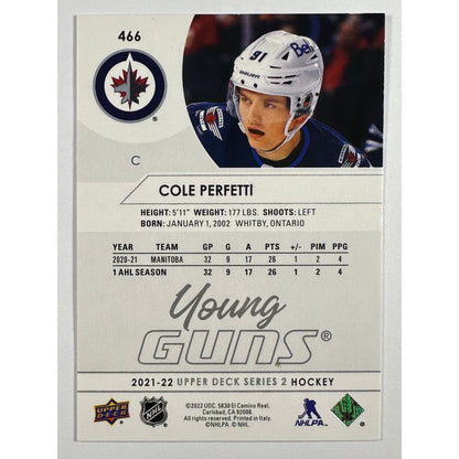 2021-22 Upper Deck Series 2 Cole Perfetti Young Guns