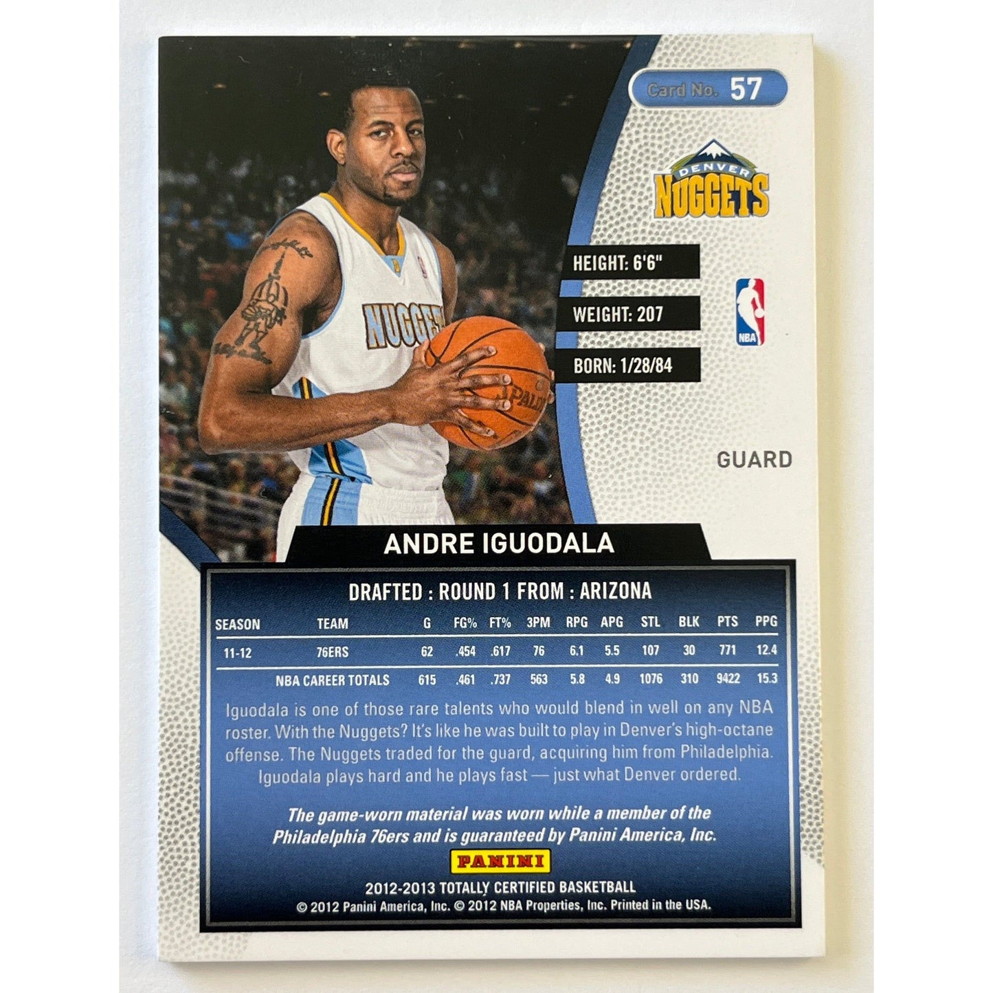 2012-13 Totally Certified Andre Iguodala Totally Red Game Worn Patch