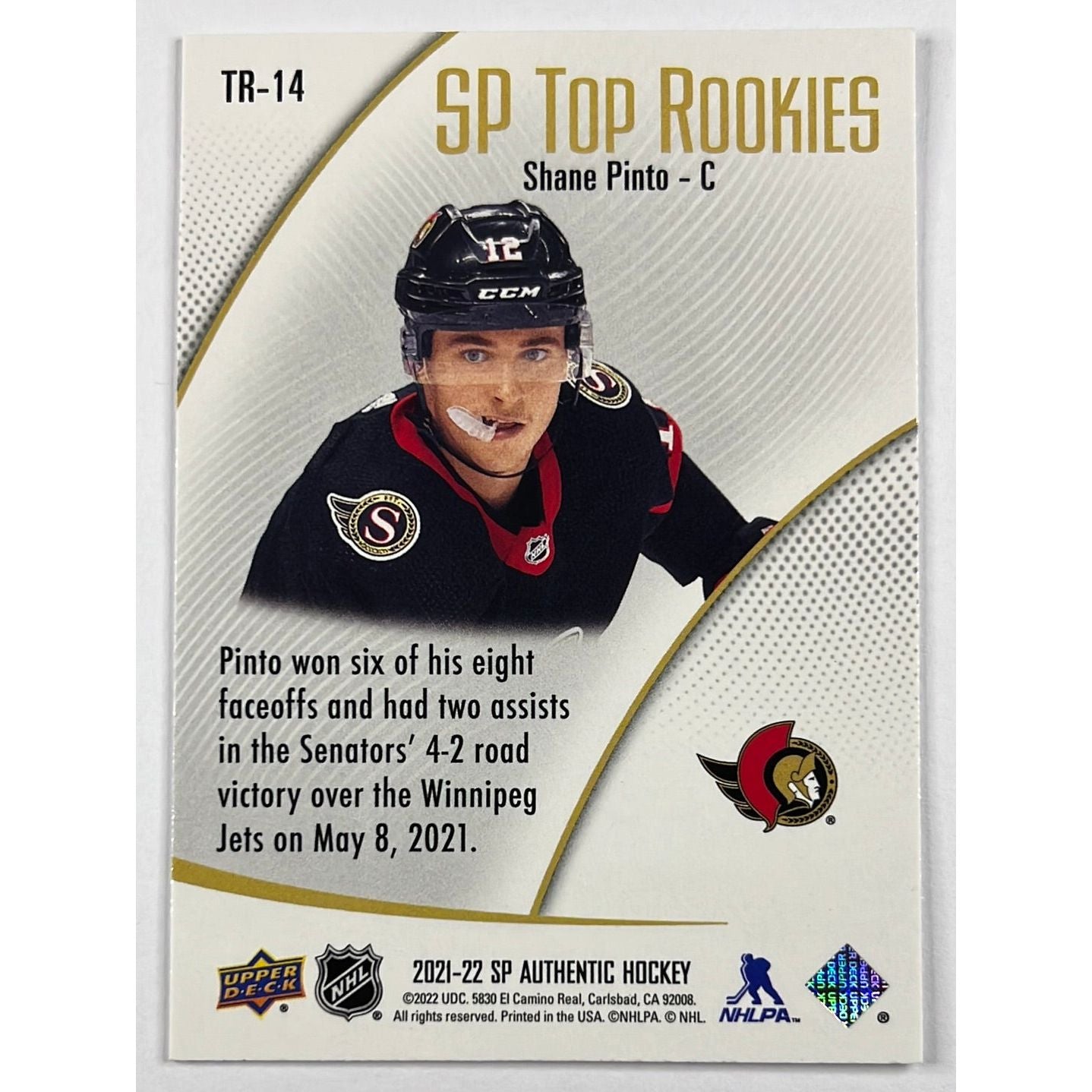 2021-22 SP Authentic Shane Pinto SP Top Rookies