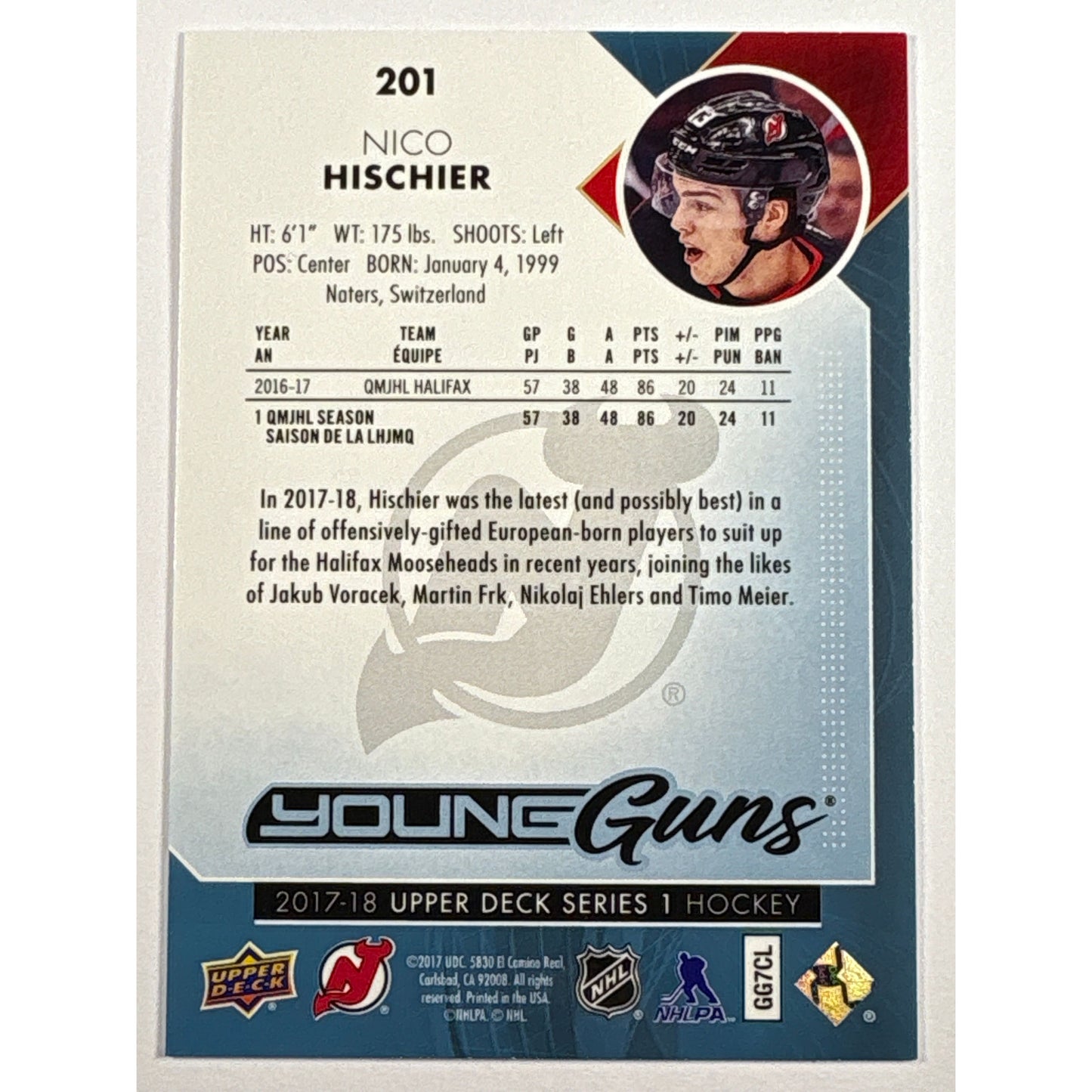 2017-18 Series 1 Nico Hischier Young Guns