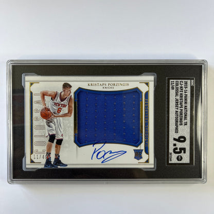 2015-16 National Treasures Kristaps Porzingis Colossal Jersey Autographed RC 11/49 SGC 9.5 MINT +