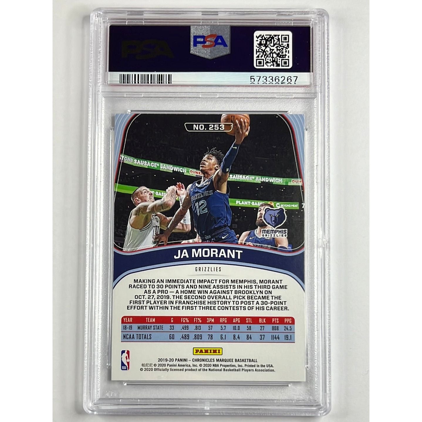 2019-20 Chronicles Marquee Ja Morant RC PSA 9 MINT