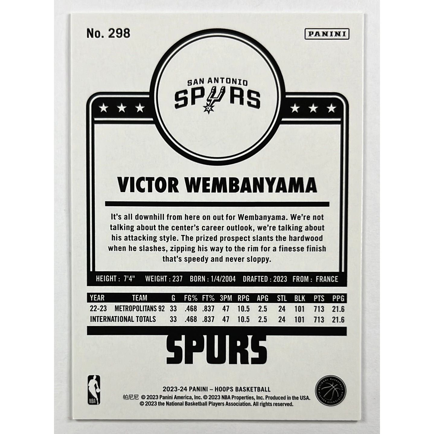 2023-24 Hoops Victor Wembanyama Tribute RC