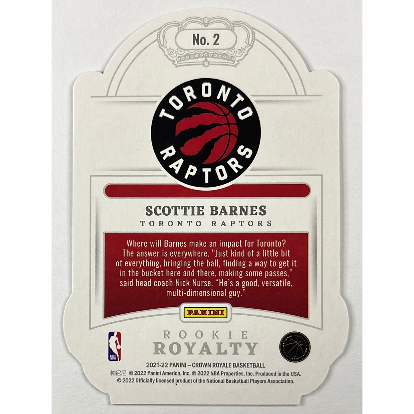 2021-22 Crown Royale Scottie Barnes Sapphire Speckle Holo Die-Cut Rookie Royalty /75 | Local Legends Cards & Collectibles
