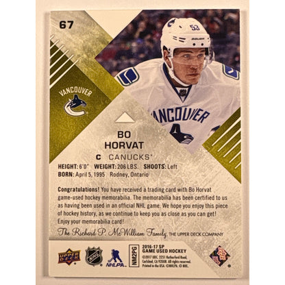 2016-17 SP Game Used Bo Horvat Game Jersey Patch