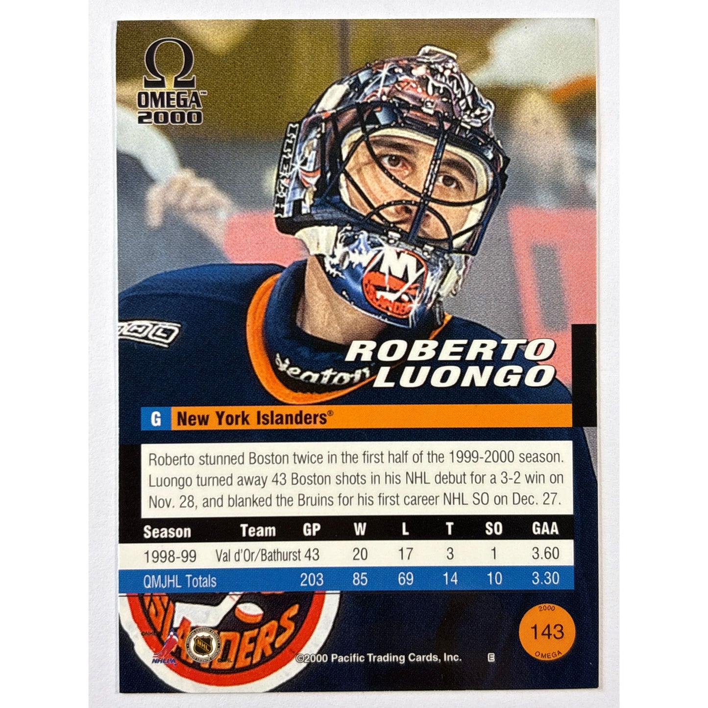 1999-2000 Omega Roberto Luongo RC