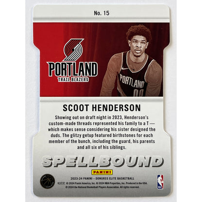 2023-24 Donruss Elite Scoot Henderson Spellbound Orange Die Cut “T” RC