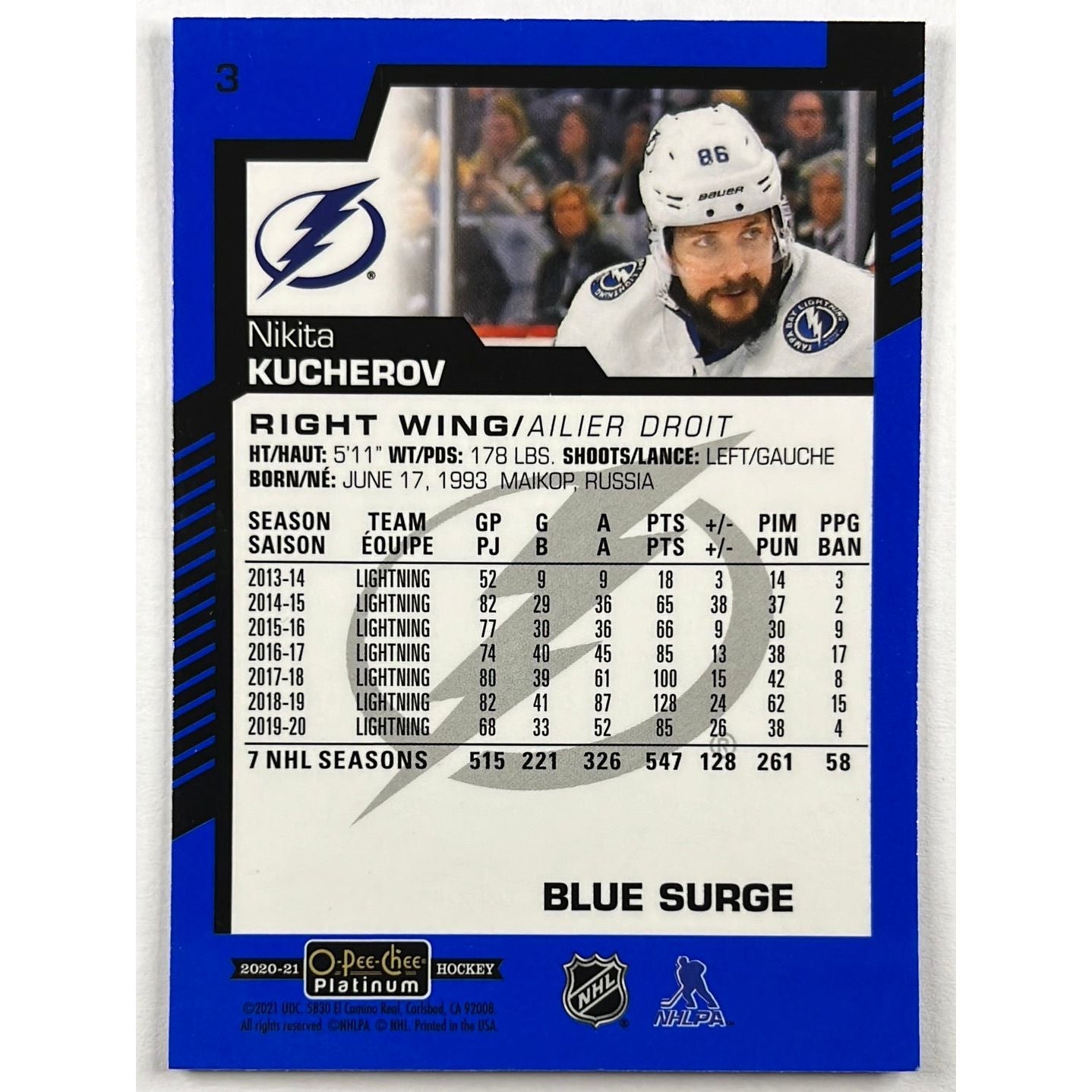 2020-21 O-Pee-Chee Platinum Nikita Kucherov Blue Surge