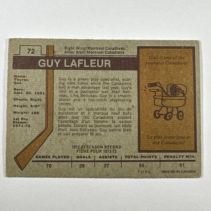 1973-74 O-Pee-Chee Guy Lafleur #72