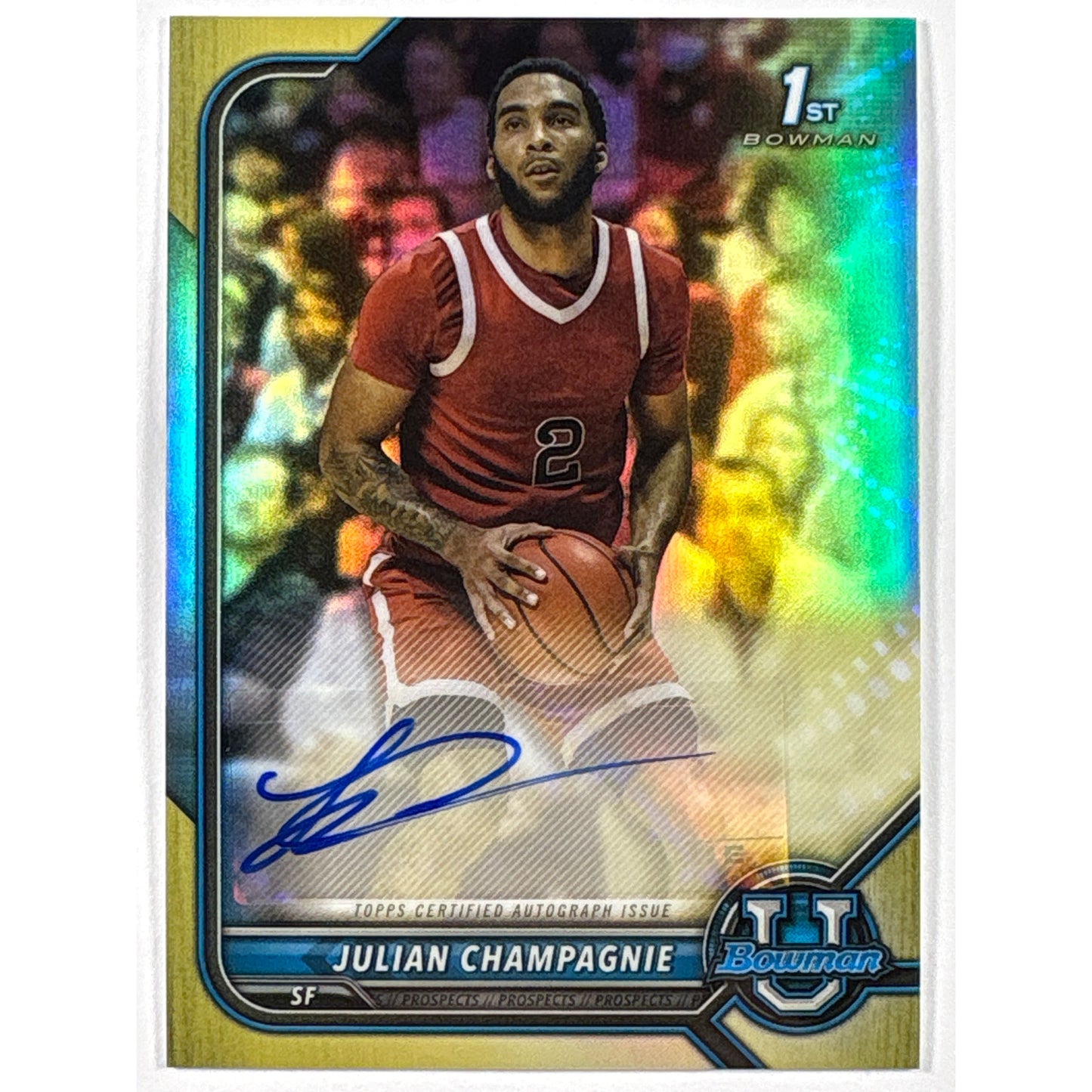 2022 Topps Bowman University Julian Champagnie 1st Bowman Gold Refractor Auto /50 | Local Legends Cards & Collectibles
