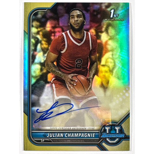 2022 Topps Bowman University Julian Champagnie 1st Bowman Gold Refractor Auto /50