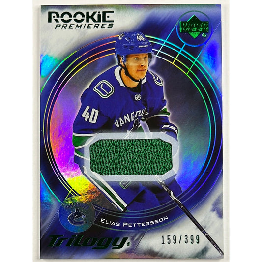 208-19 Trilogy Elias Pettersson Rookie Premiers Green Foil Jersey Patch /399