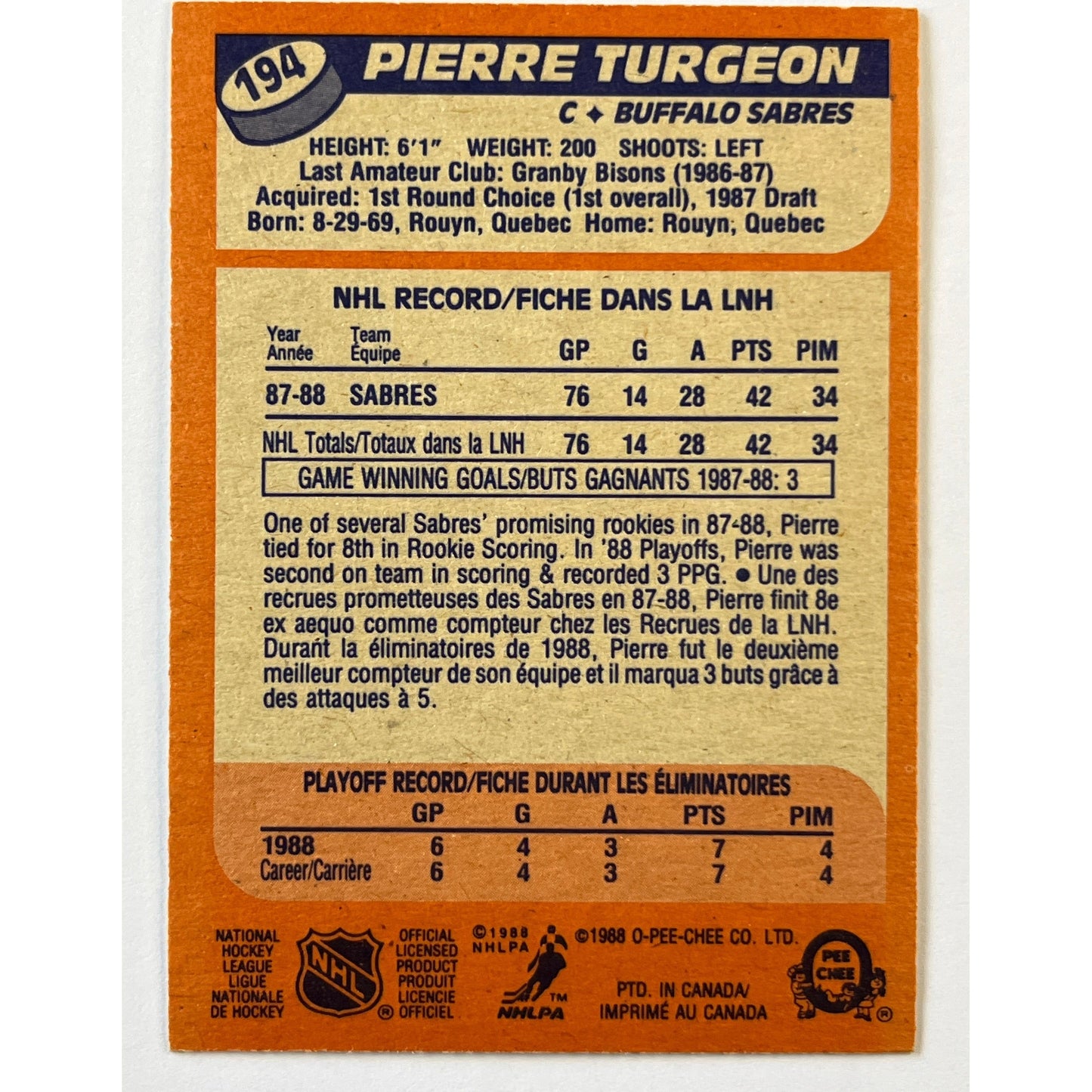 1988-89 O-Pee-Chee Pierre Turgeon RC