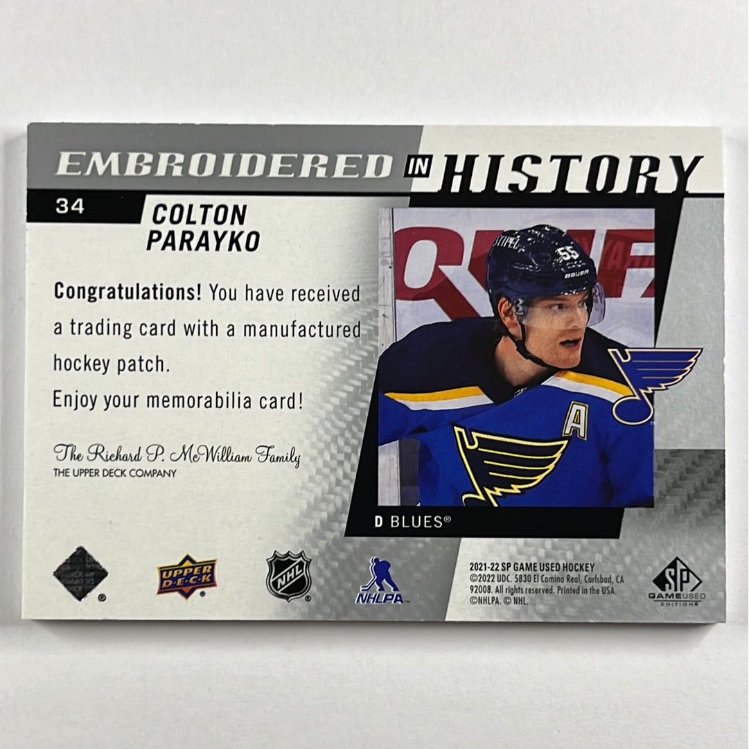 2021-22 SP Game Used Colton Parayko Embroidered in History