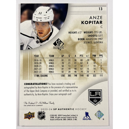 2023-24 SP Authentic Anze Kopitar Limited Auto