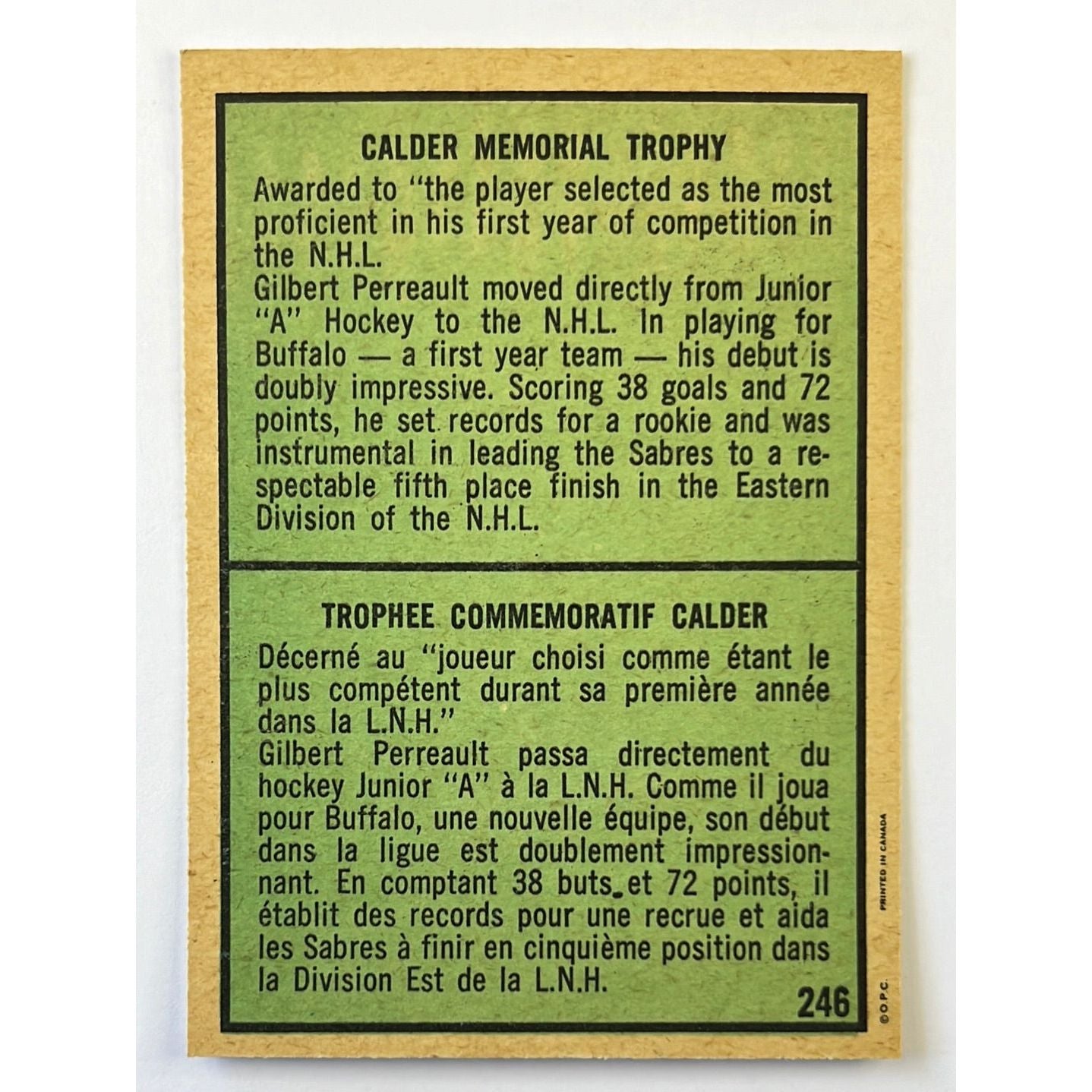 1971-72 O-Pee-Chee Gilbert Perreault Calder Trophy #246