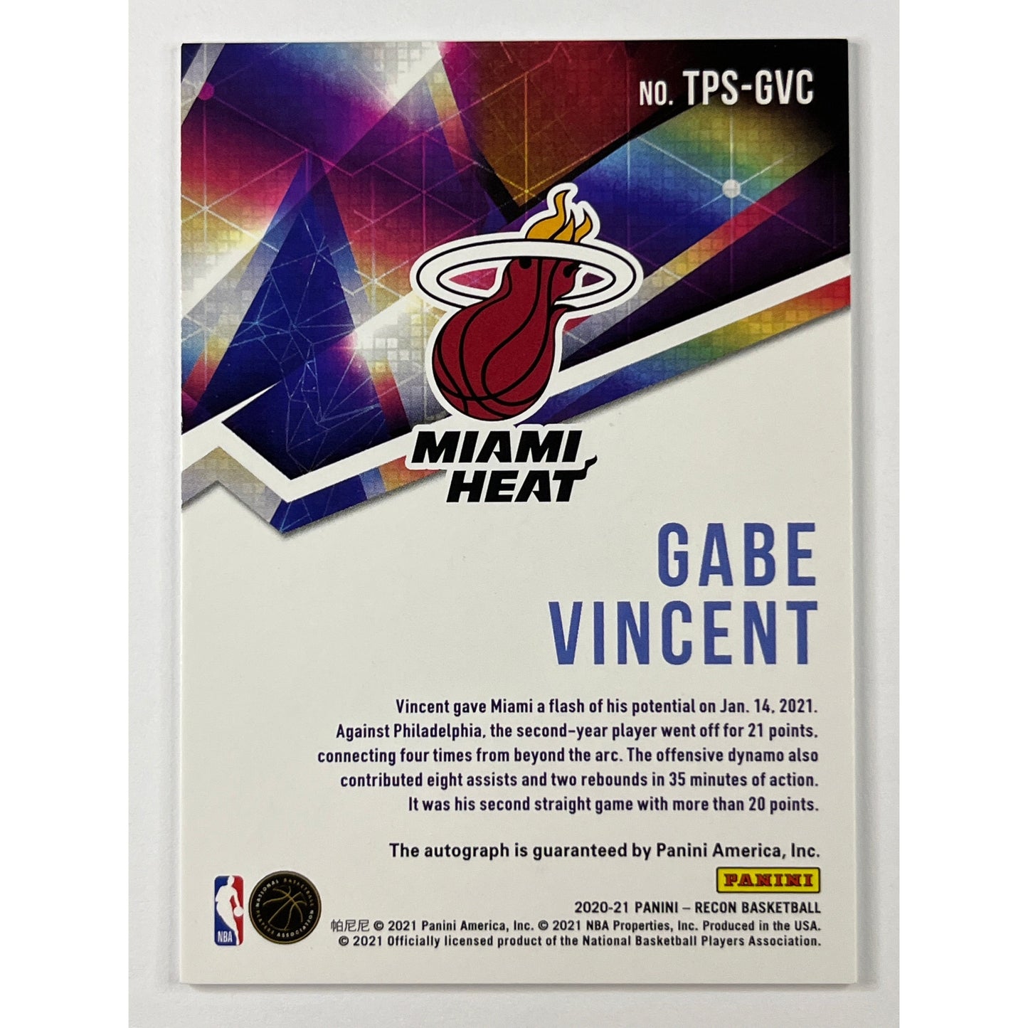 2020-21 Recon Gabe Vincent True Potential Signatures RC