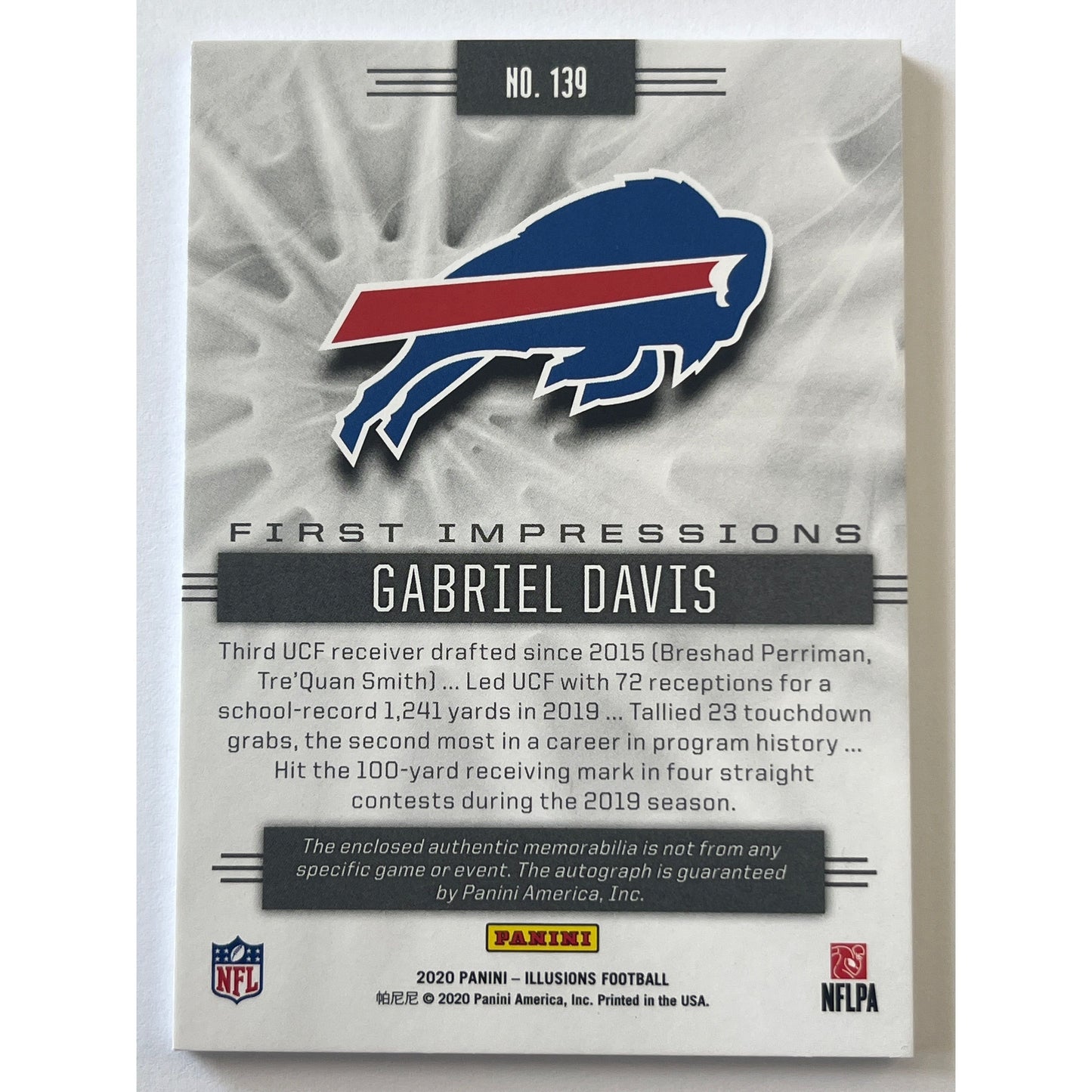2020 Illusions Gabriel Davis First Impressions Rookie Patch Auto /299