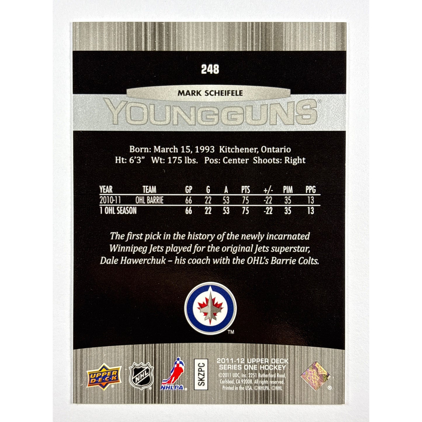2011-12 Upper Deck Series 1 Mark Scheifele Young Guns | Local Legends Cards & Collectibles