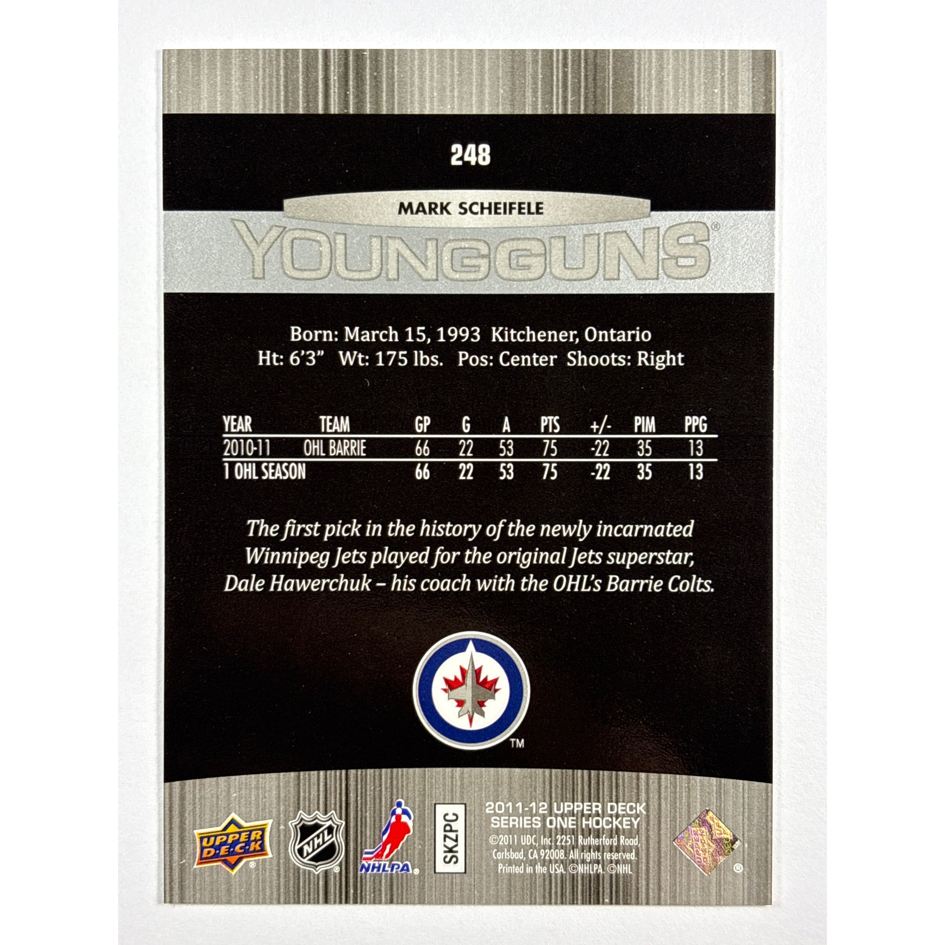 2011-12 Upper Deck Series 1 Mark Scheifele Young Guns | Local Legends Cards & Collectibles