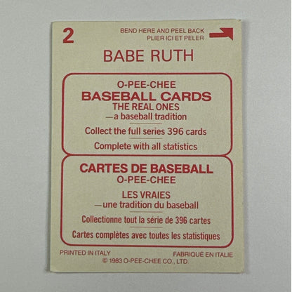 1983 O-Pee-Chee Babe Ruth Sticker Holo